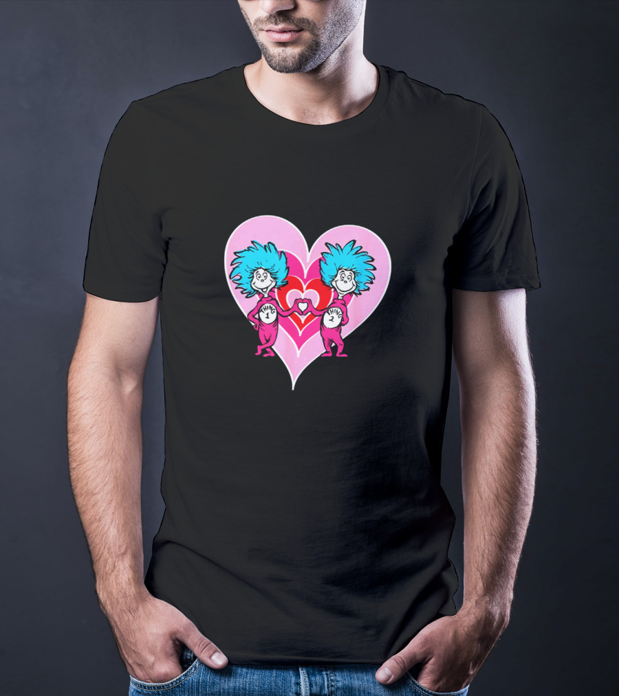 Dr Seuss Thing 1 Thing 2 Heart Love Valentine's Day T-Shirt