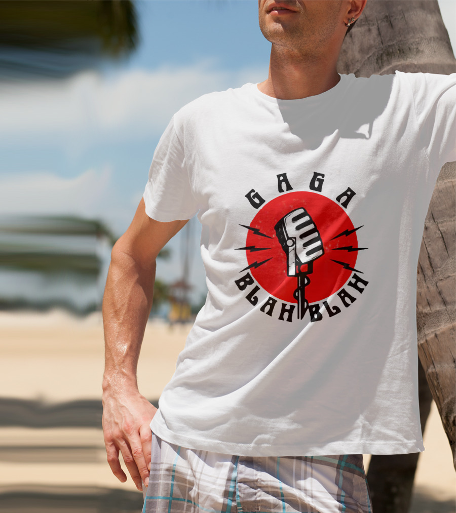 Gaga Blah Blah Vintage Microphone Red Circle Lightning T-Shirt