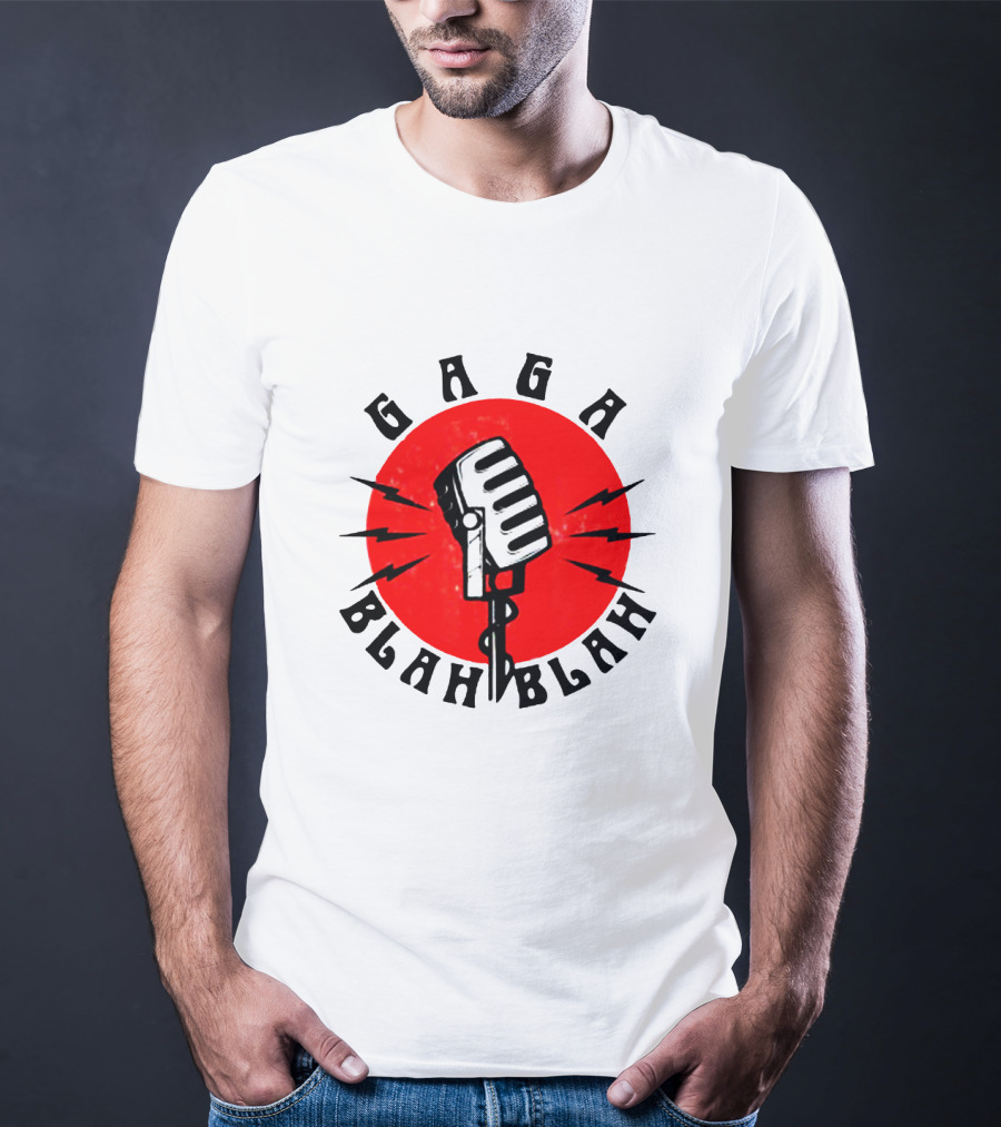 Gaga Blah Blah Vintage Microphone Red Circle Lightning T-Shirt