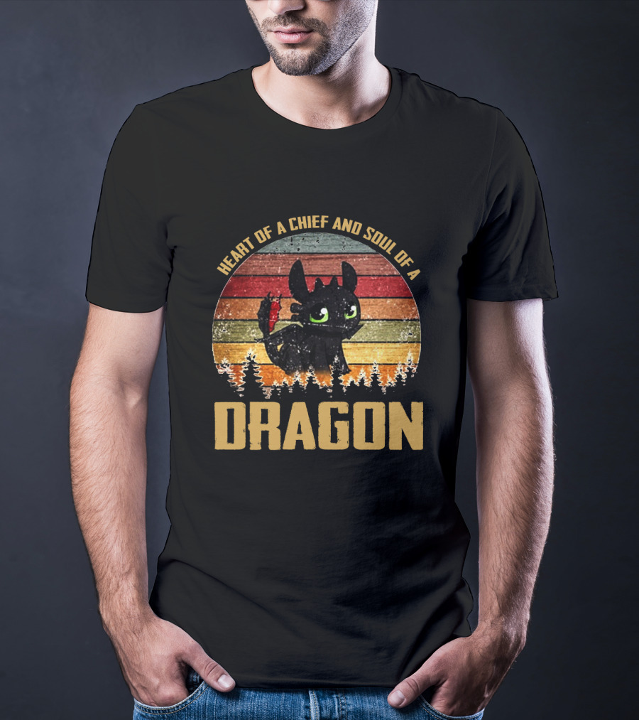 Heart Of A Chief And Soul Of A Dragon Toothless Vintage Retro Stripe T-Shirt