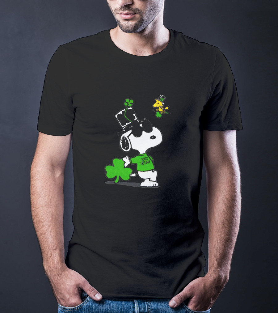 Snoopy Kiss Me 100% Irish St Patrick's Day Shamrock Hat Woodstock T-Shirt