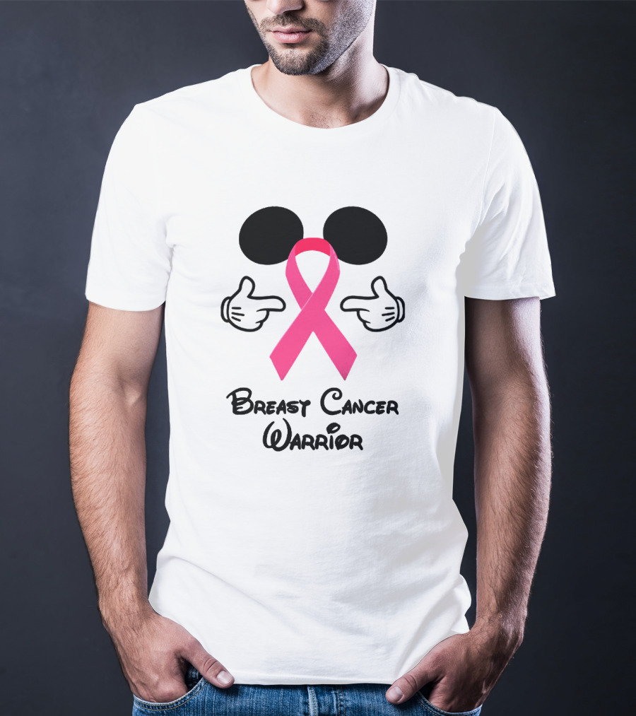 Breast Cancer Warrior With Mickey Ears And Pink Ribbon Illustrative T-Shirt