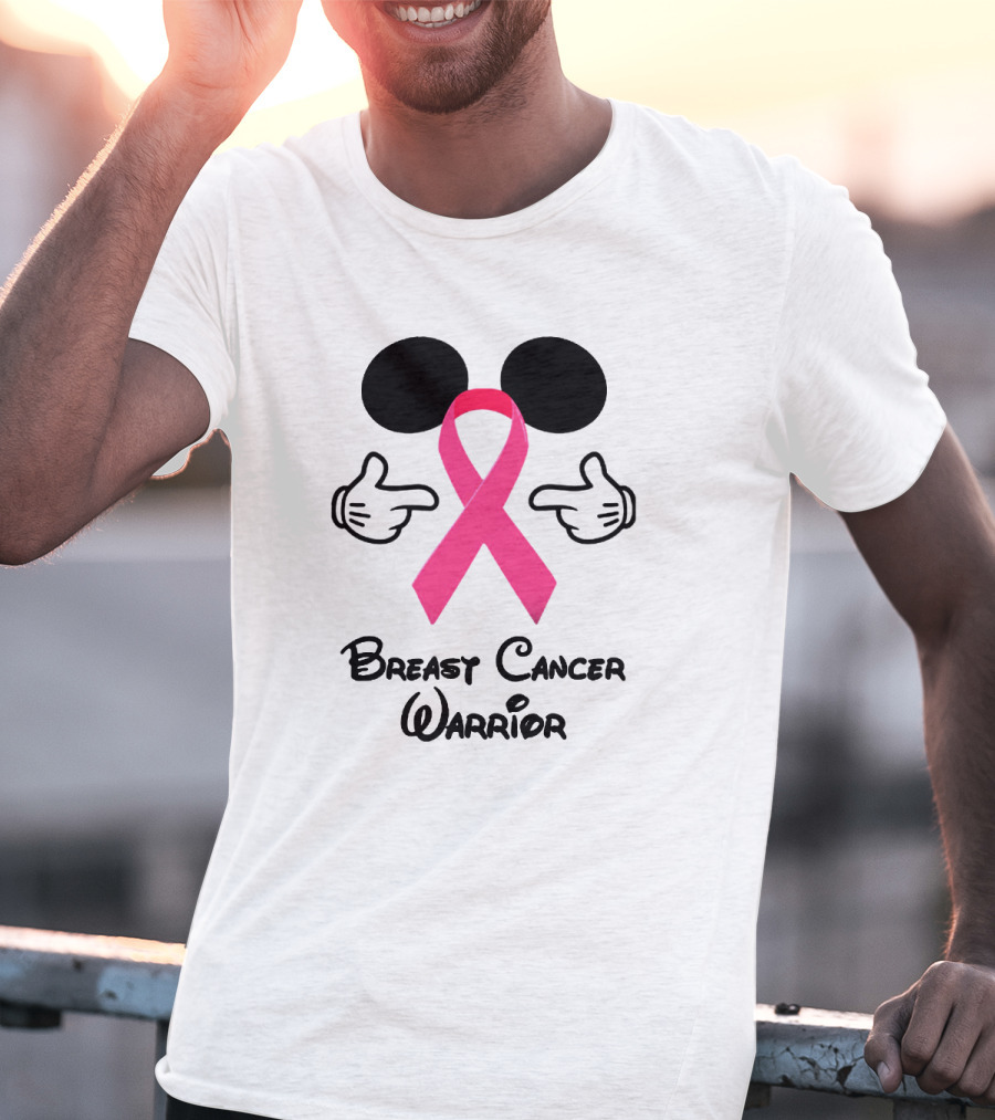 Breast Cancer Warrior With Mickey Ears And Pink Ribbon Illustrative T-Shirt