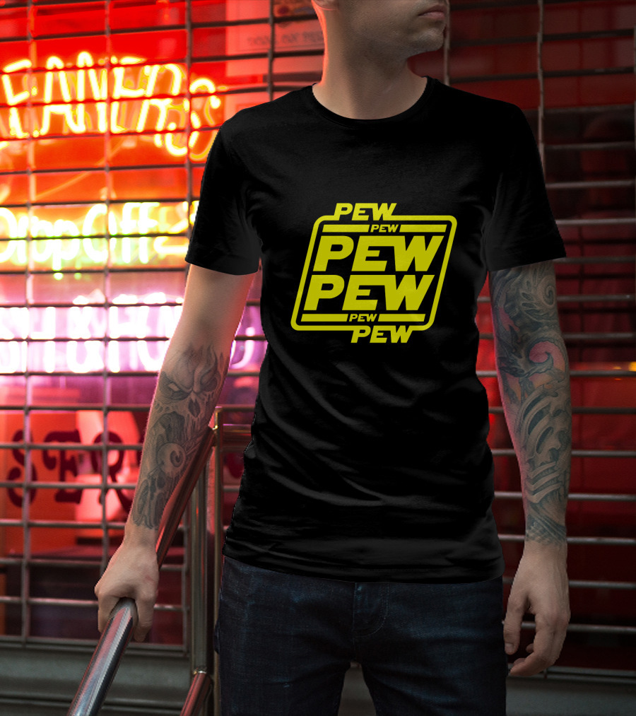 Pew Pew Pew Star Wars Bold Yellow Black Background Retro Style T-Shirt