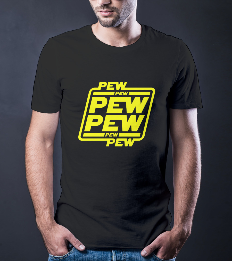 Pew Pew Pew Star Wars Bold Yellow Black Background Retro Style T-Shirt