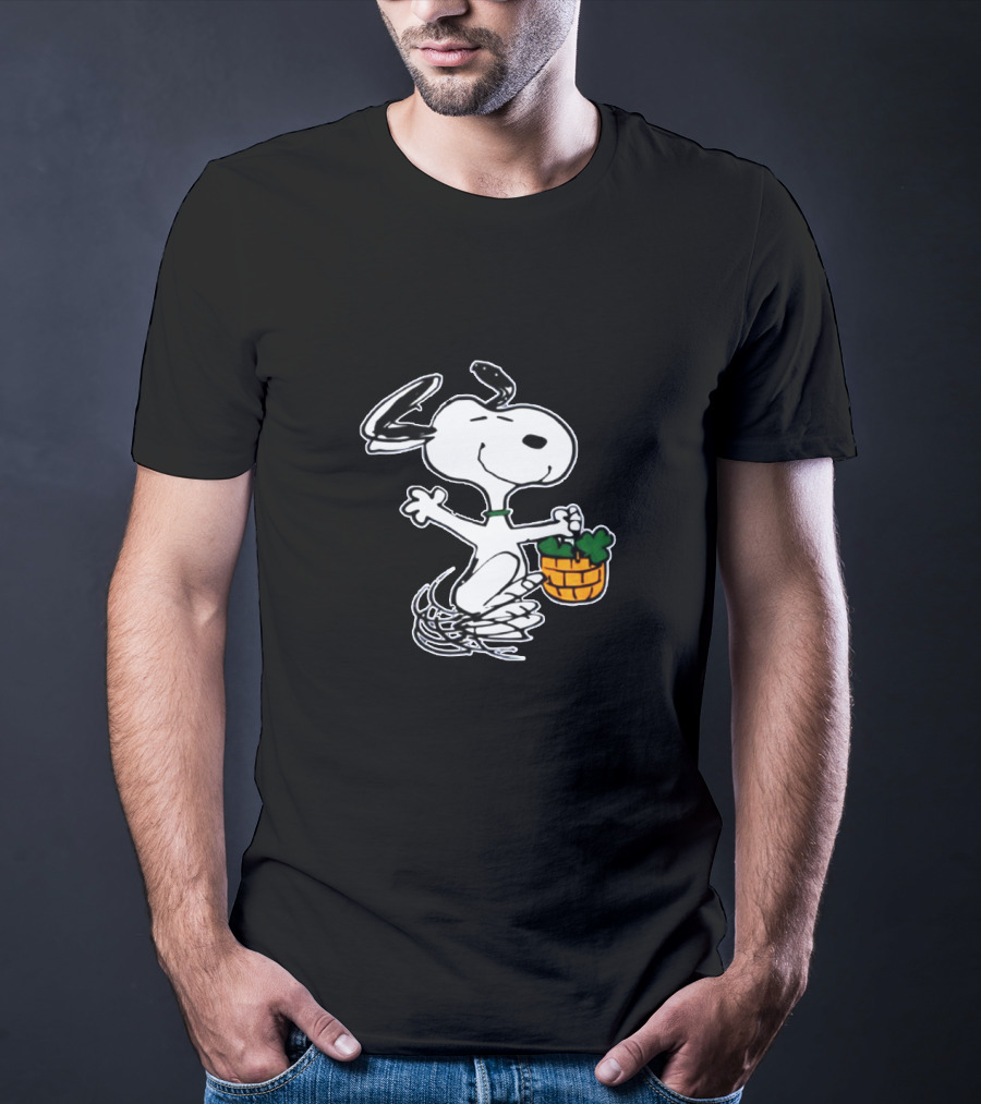 Snoopy Dancing With Shamrock Basket St Patrick's Day T-Shirt