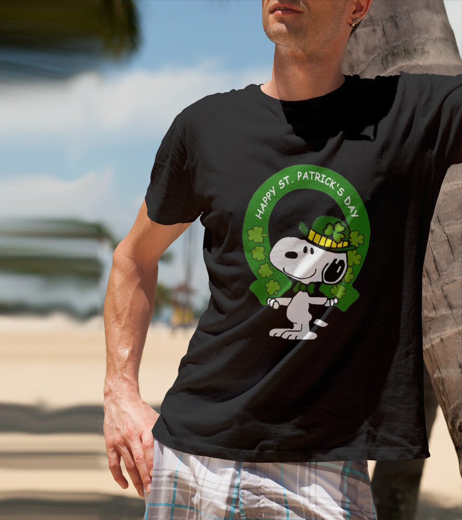 Snoopy Happy St. Patrick's Day With Shamrocks And Green Hat T-Shirt
