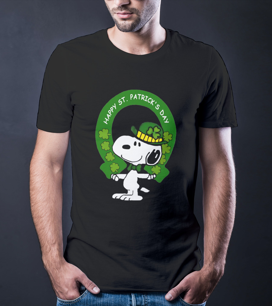 Snoopy Happy St. Patrick's Day With Shamrocks And Green Hat T-Shirt
