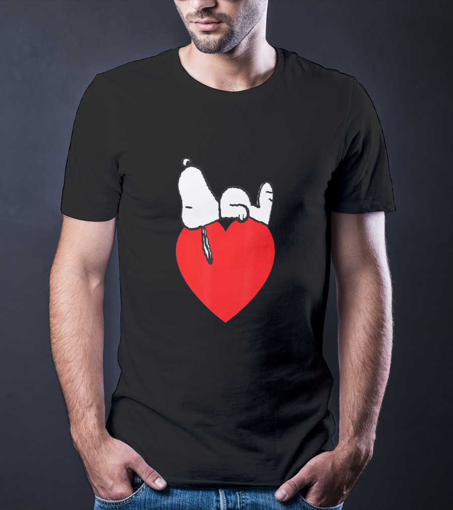 Snoopy Relaxing On Red Heart Background Charlie Brown Peanuts T-Shirt