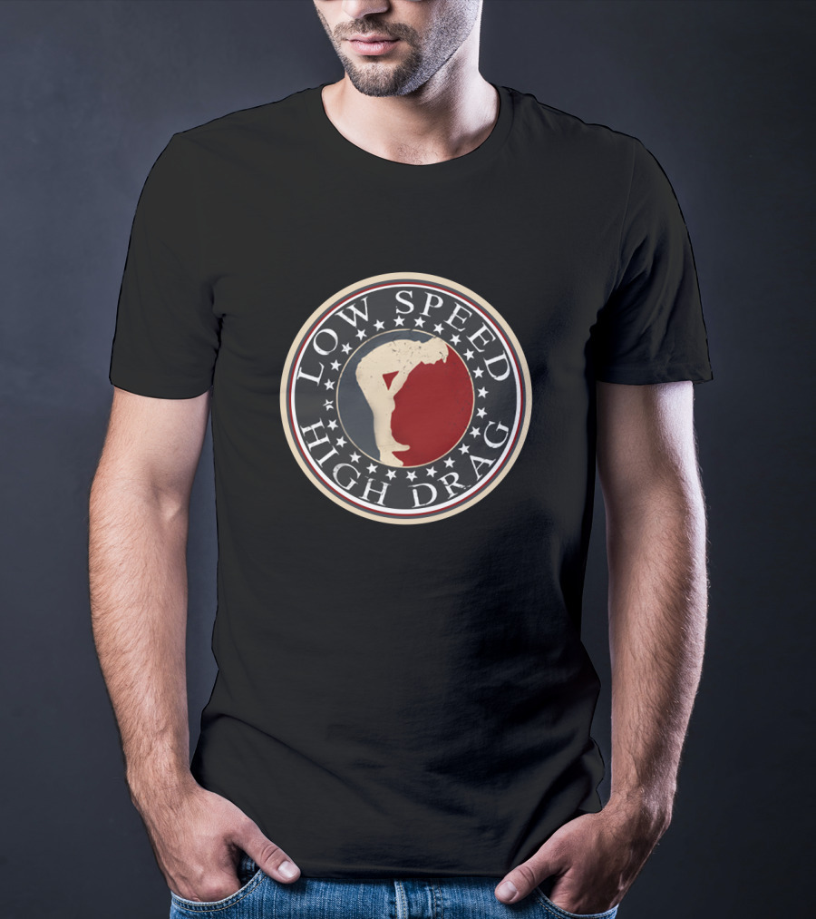 Low Speed High Drag Bending Figure Emblem With Stars And Red Blue Circle T-Shirt