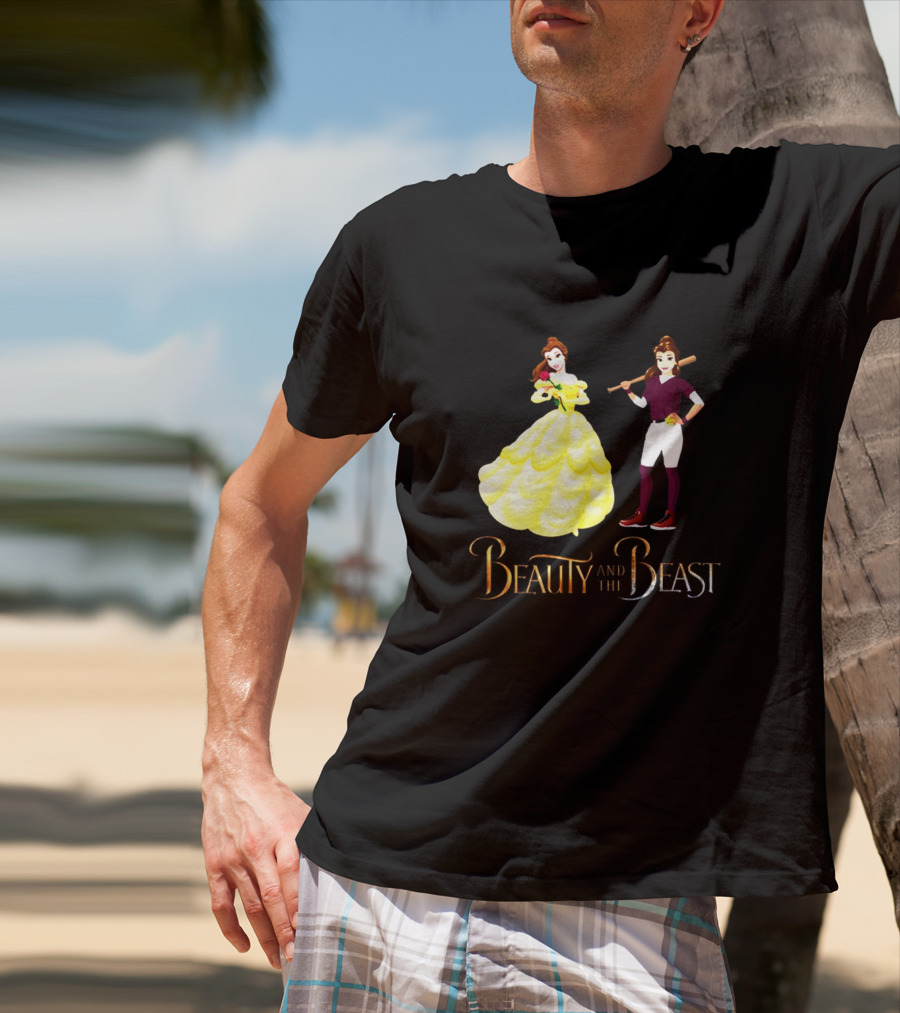 Beauty And The Beast Duality With Belle In Gown And Softball Uniform T-Shirt