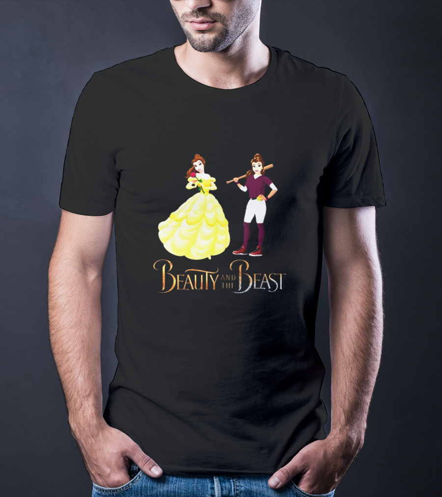 Beauty And The Beast Duality With Belle In Gown And Softball Uniform T-Shirt