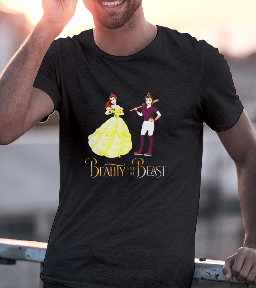 Beauty And The Beast Duality With Belle In Gown And Softball Uniform T-Shirt