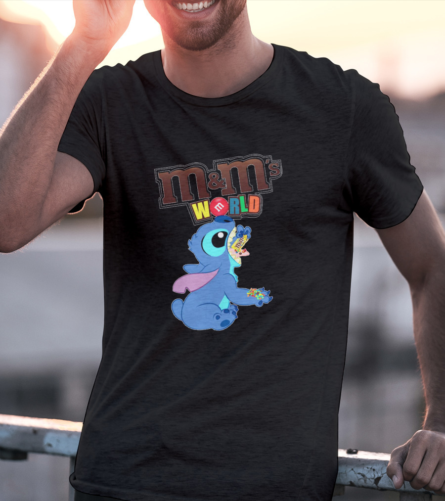 Stitch Enjoying M&M's World Snack With M&M's T-Shirt