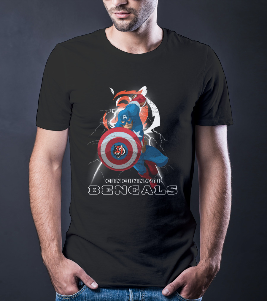 Captain America Cincinnati Bengals Nfl Lightning Shield T-Shirt
