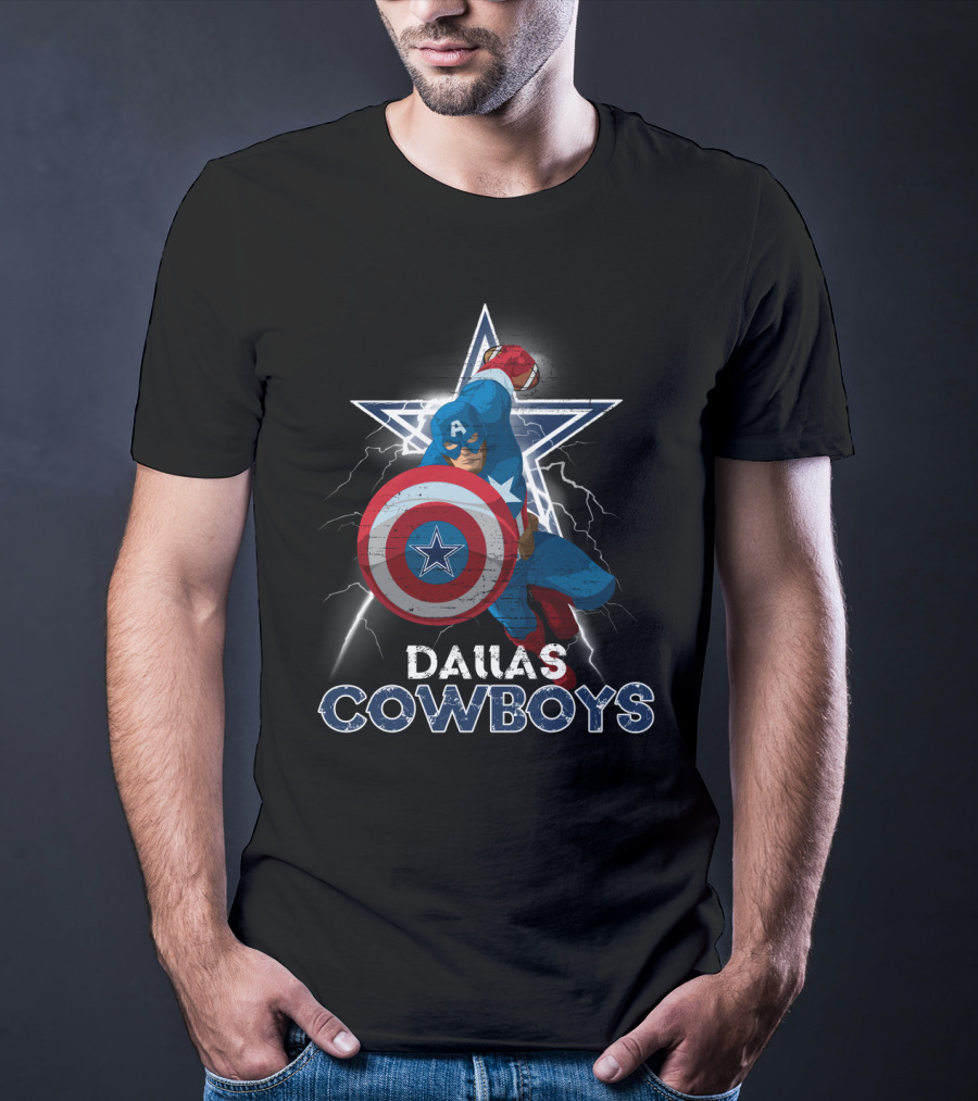 Captain America Dallas Cowboys Marvel Nfl Collaboration T-Shirt