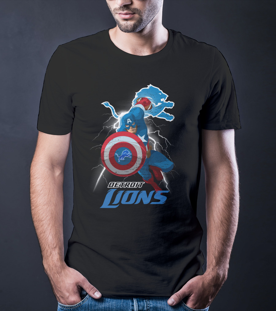 Captain America Detroit Lions Nfl Marvel Crossover T-Shirt