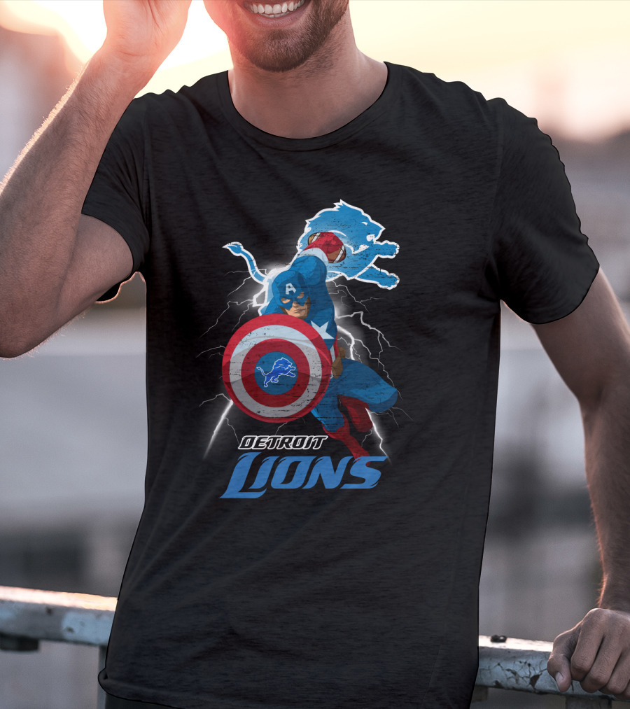 Captain America Detroit Lions Nfl Marvel Crossover T-Shirt
