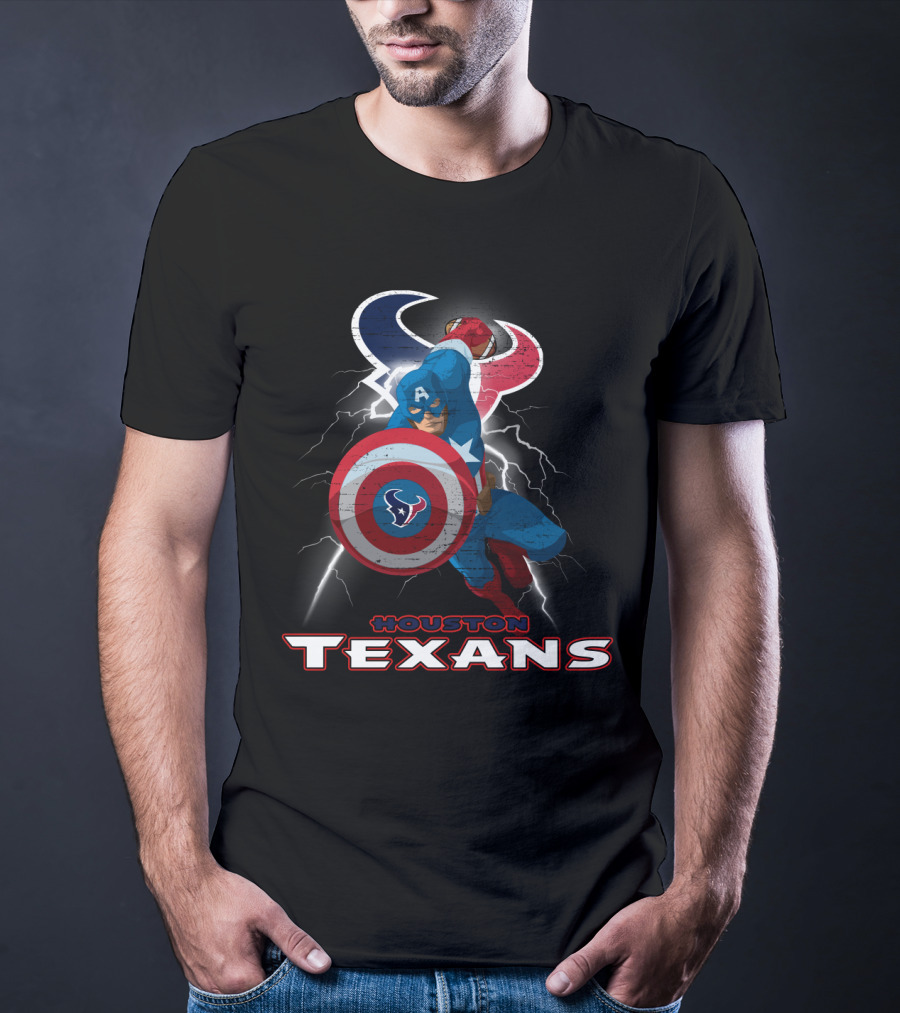 Houston Texans Captain America Nfl Lightning Shield T-Shirt