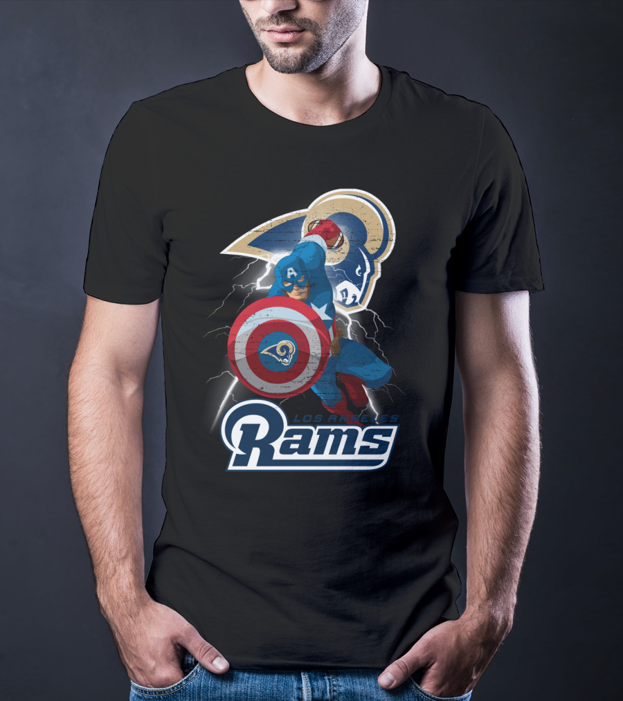 Captain America Rams Los Angeles Nfl Football Shield Hero Crossover T-Shirt
