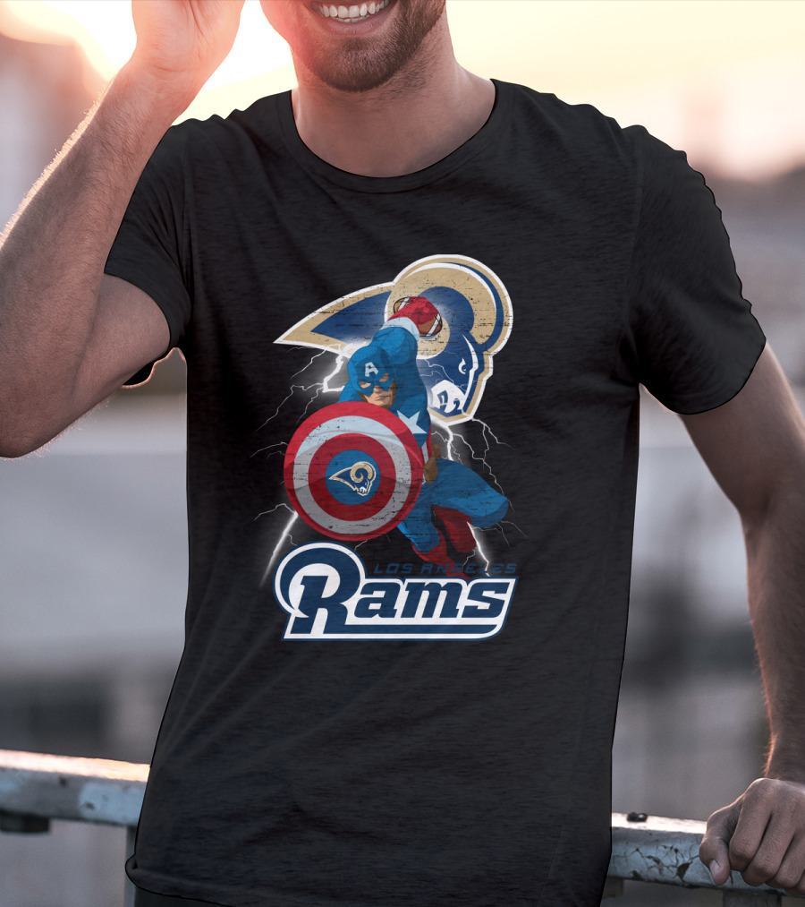 Captain America Rams Los Angeles Nfl Football Shield Hero Crossover T-Shirt