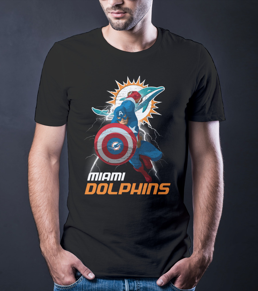 Captain America Miami Dolphins Nfl Lightning Action T-Shirt