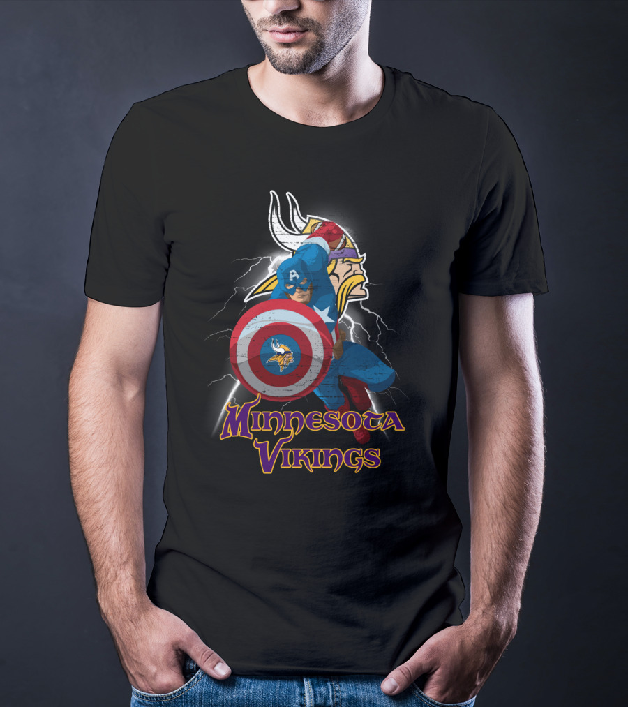 Minnesota Vikings Captain America Nfl Crossover T-Shirt