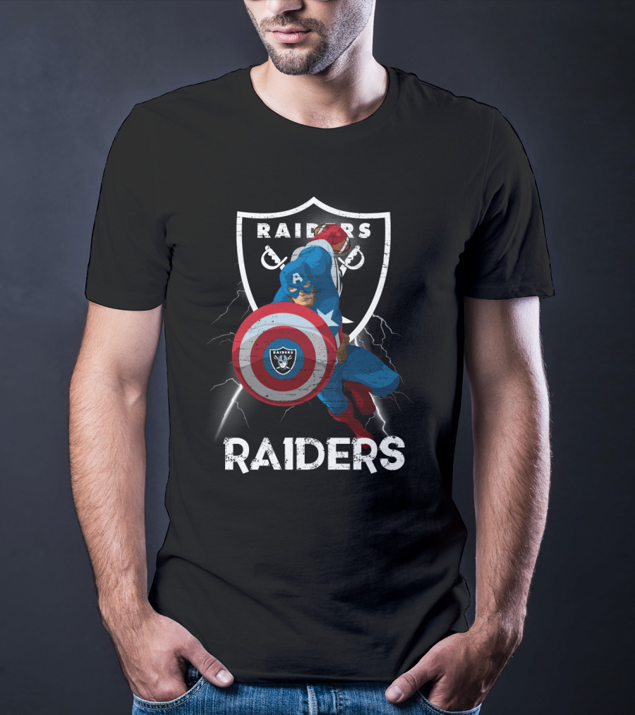 Captain America Raiders Nfl Shield And Logo Crossover T-Shirt