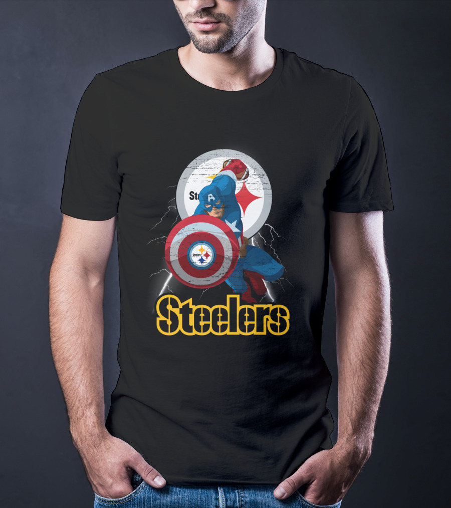 Captain America Steelers Nfl Logo With Shield And Helmet T-Shirt
