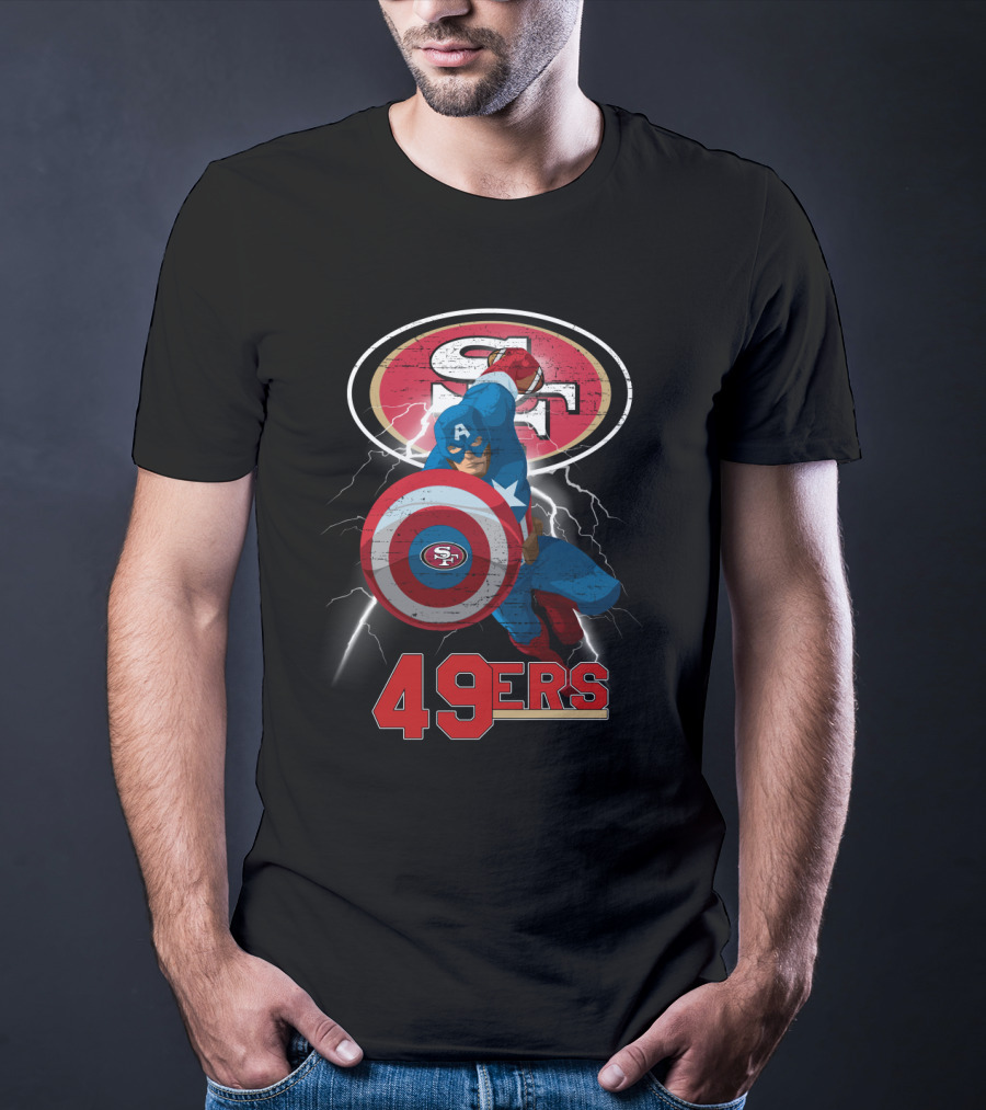 Captain America San Francisco 49ers 49ers Nfl Shield Logo Lightning T-Shirt