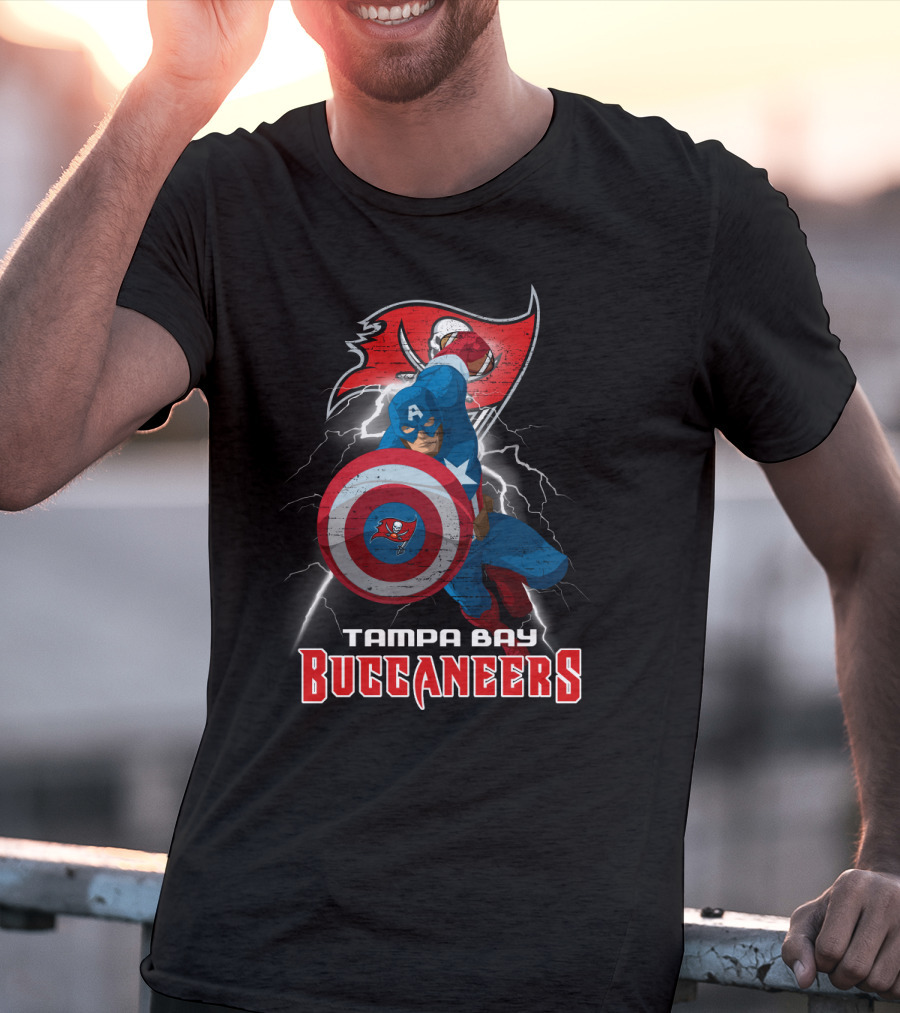 Captain America Tampa Bay Buccaneers Nfl Shield Lightning T-Shirt