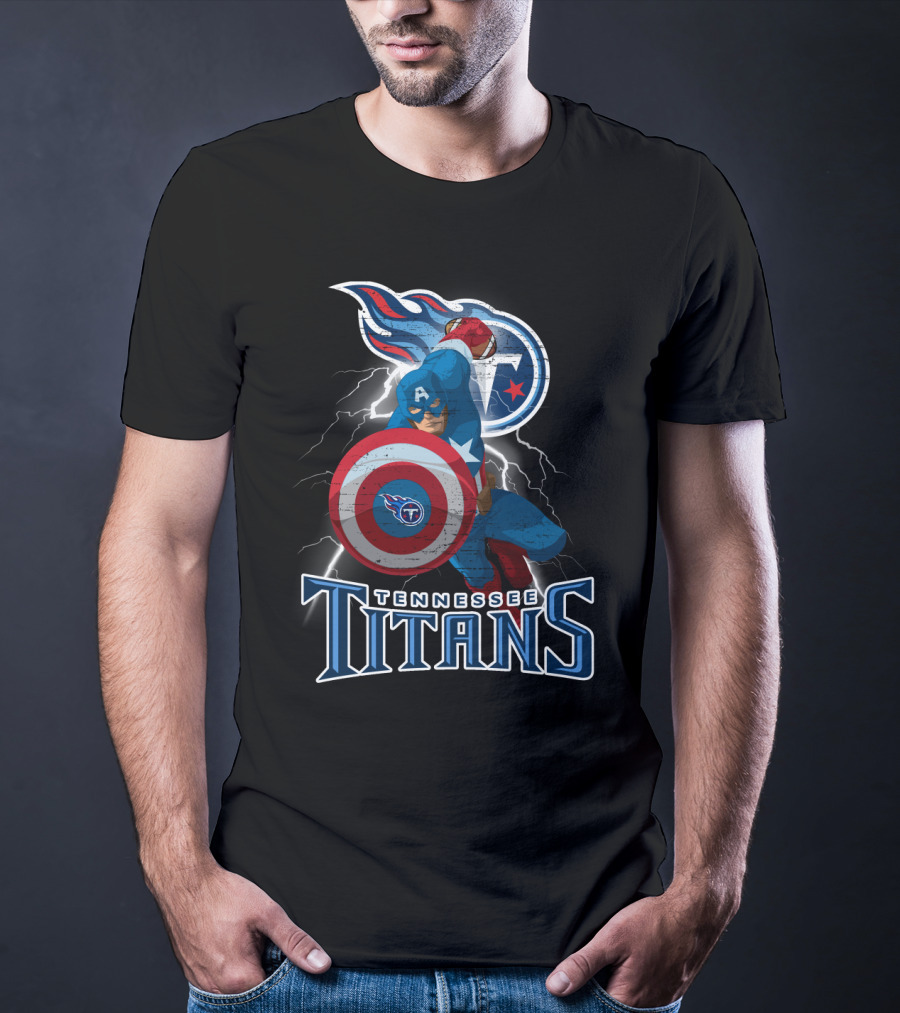 Tennessee Titans Captain America Nfl Crossover With Iconic Shield T-Shirt