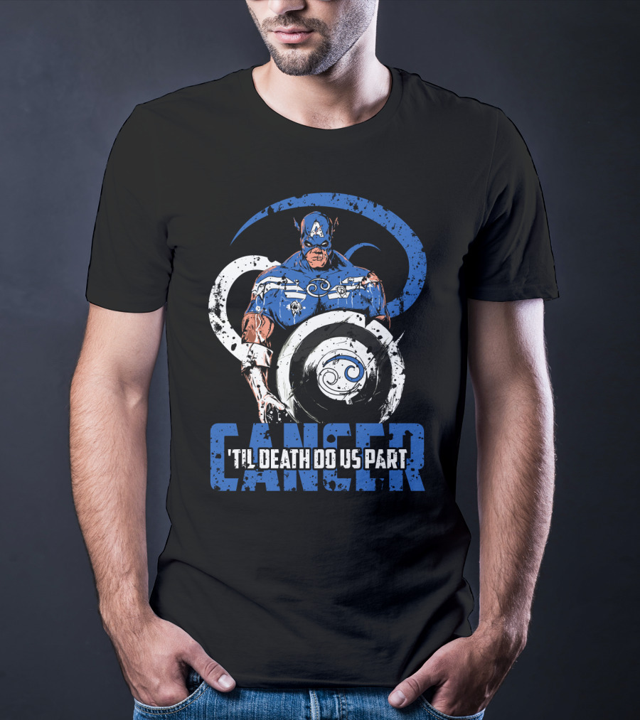 Captain America Cancer Zodiac 'Til Death Do Us Part Marvel Fans T-Shirt