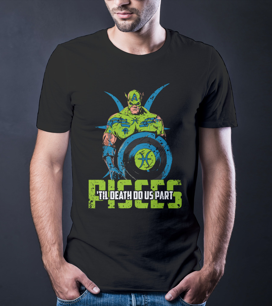 Pisces Zombie Captain With Shield 'Til Death Do Us Part T-Shirt