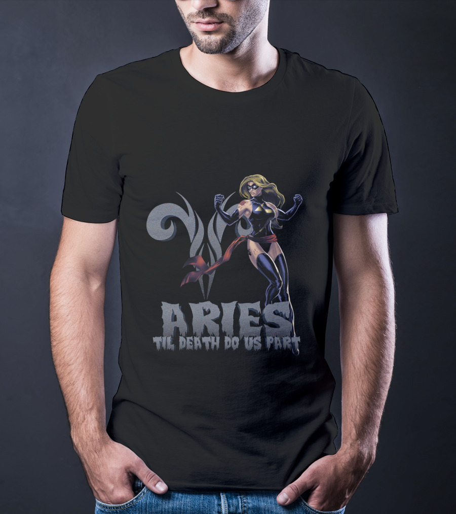 Captain Marvel Aries Til Death Do Us Part Marvel Fans T-Shirt