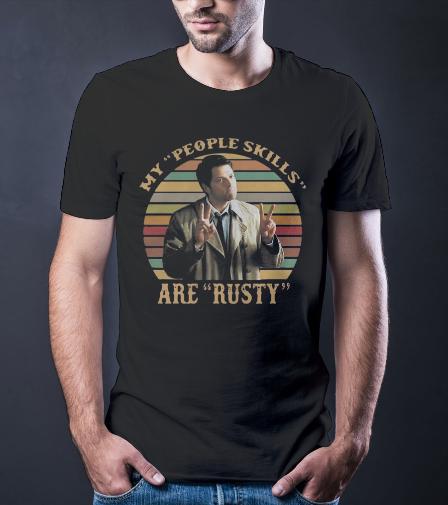 My People Skills Are Rusty Castiel Vintage Rainbow Stripes T-Shirt