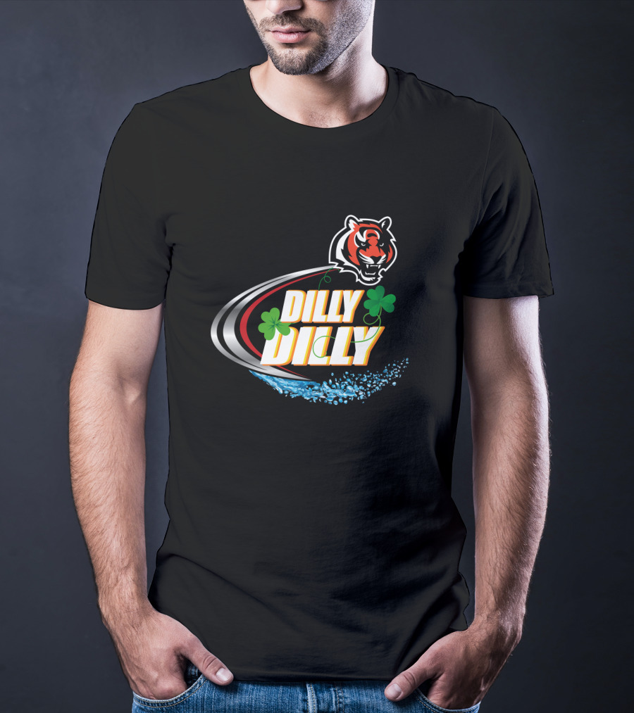 Dilly Dilly Cincinnati Bengals Tiger Logo Shamrocks Water Splash T-Shirt