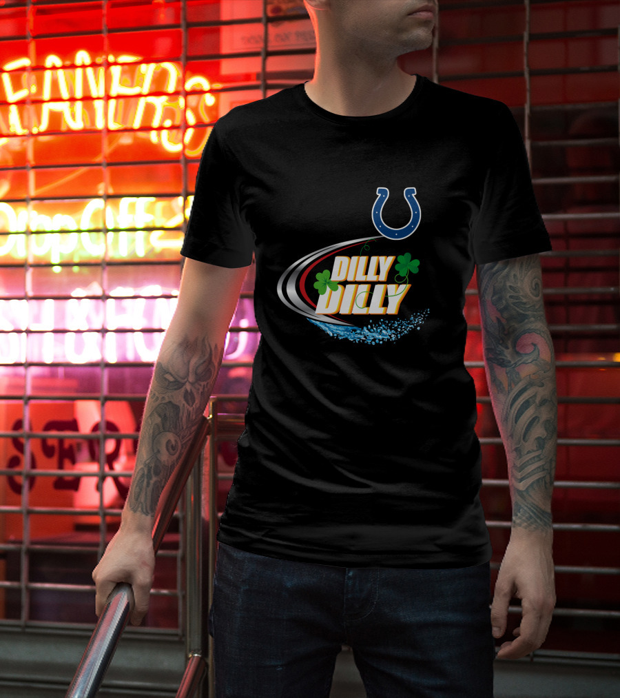 Dilly Dilly Indianapolis Colts Logo With Shamrocks And Splash Elements T-Shirt