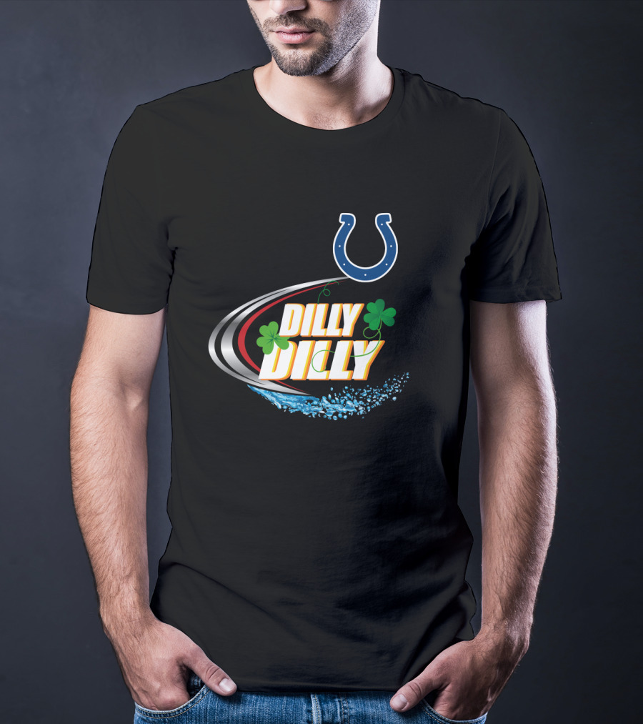 Dilly Dilly Indianapolis Colts Logo With Shamrocks And Splash Elements T-Shirt