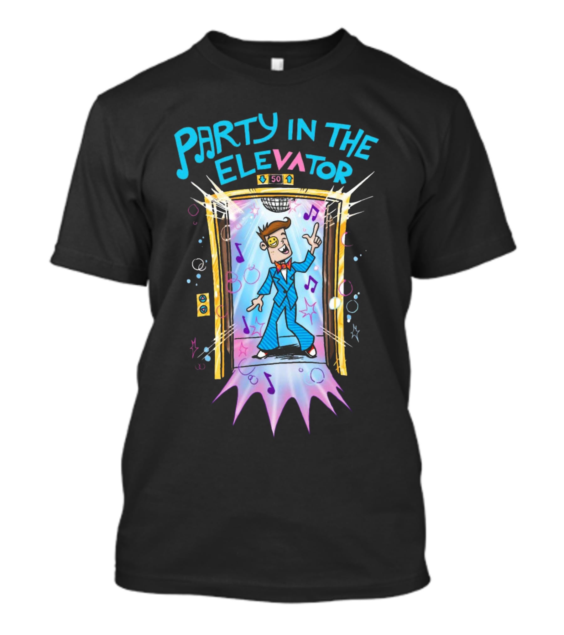 Fgteev Party In The Elevator Fun Cartoon Character Dancing With Music Notes And Disco Vibes T-Shirt