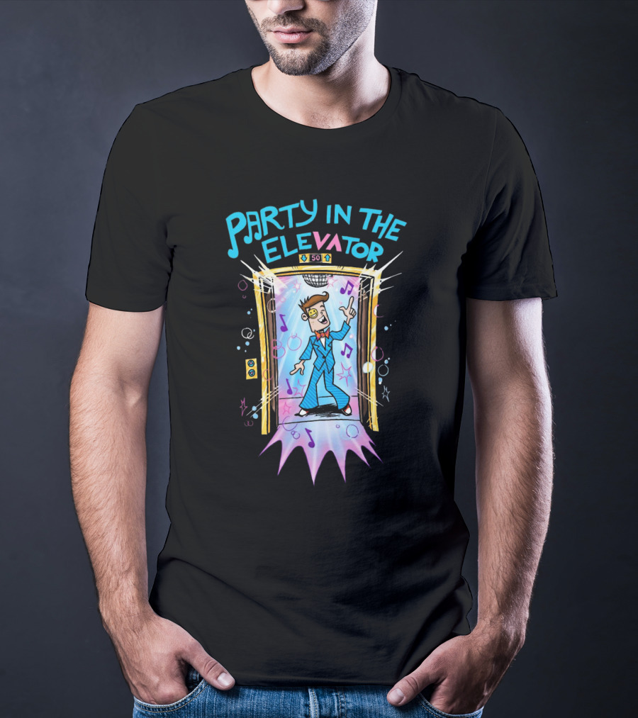 Fgteev Party In The Elevator Fun Cartoon Character Dancing With Music Notes And Disco Vibes T-Shirt