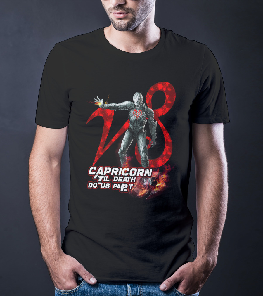 Capricorn Til Death Do Us Part With Iron Man Armor And Red Number Eight T-Shirt