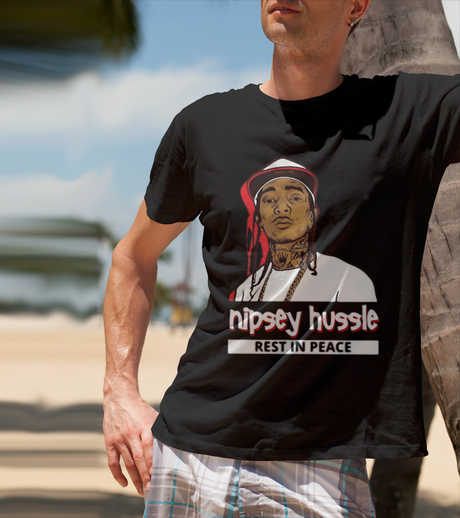 Nipsey Hussle Rest In Peace Black And White Portrait With Red Highlight T-Shirt