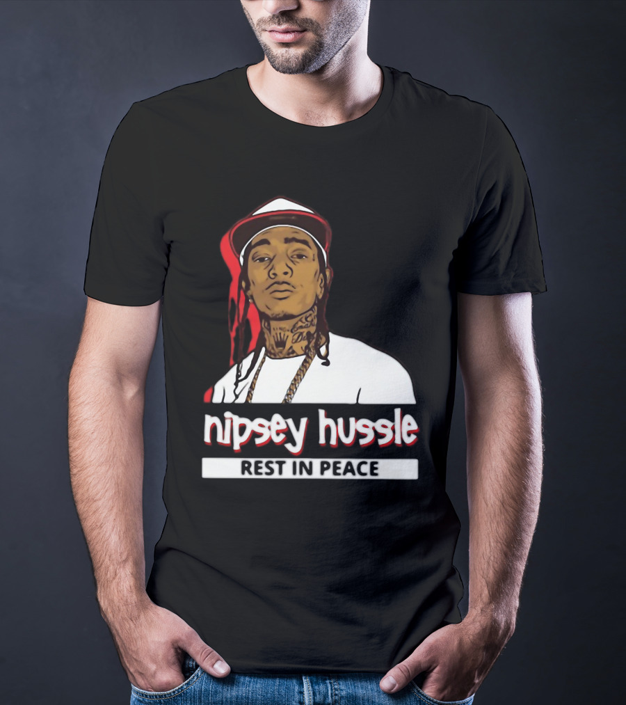 Nipsey Hussle Rest In Peace Black And White Portrait With Red Highlight T-Shirt
