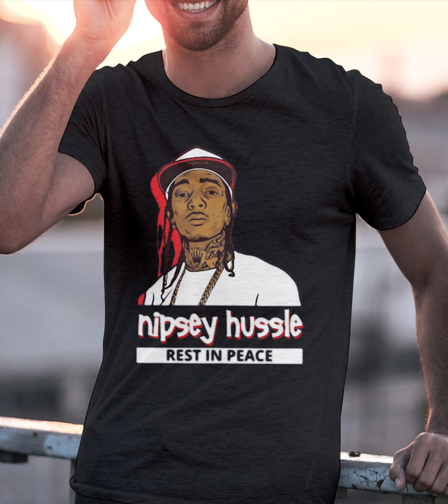 Nipsey Hussle Rest In Peace Black And White Portrait With Red Highlight T-Shirt