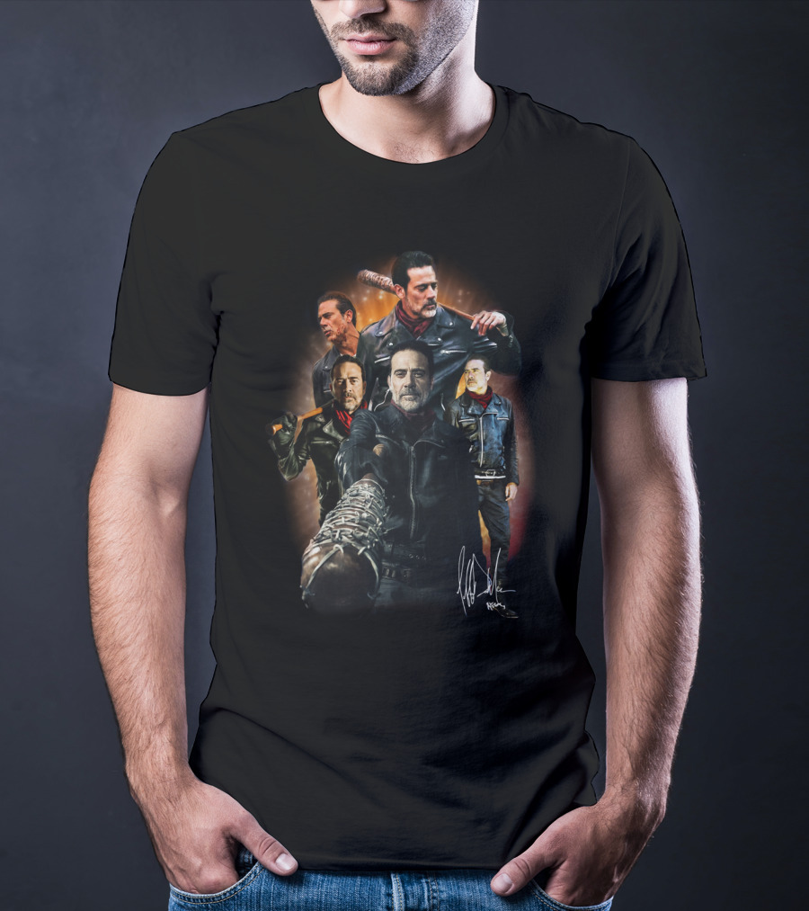 The Walking Dead Negan Character And Signature Collage With Lucille Bat T-Shirt