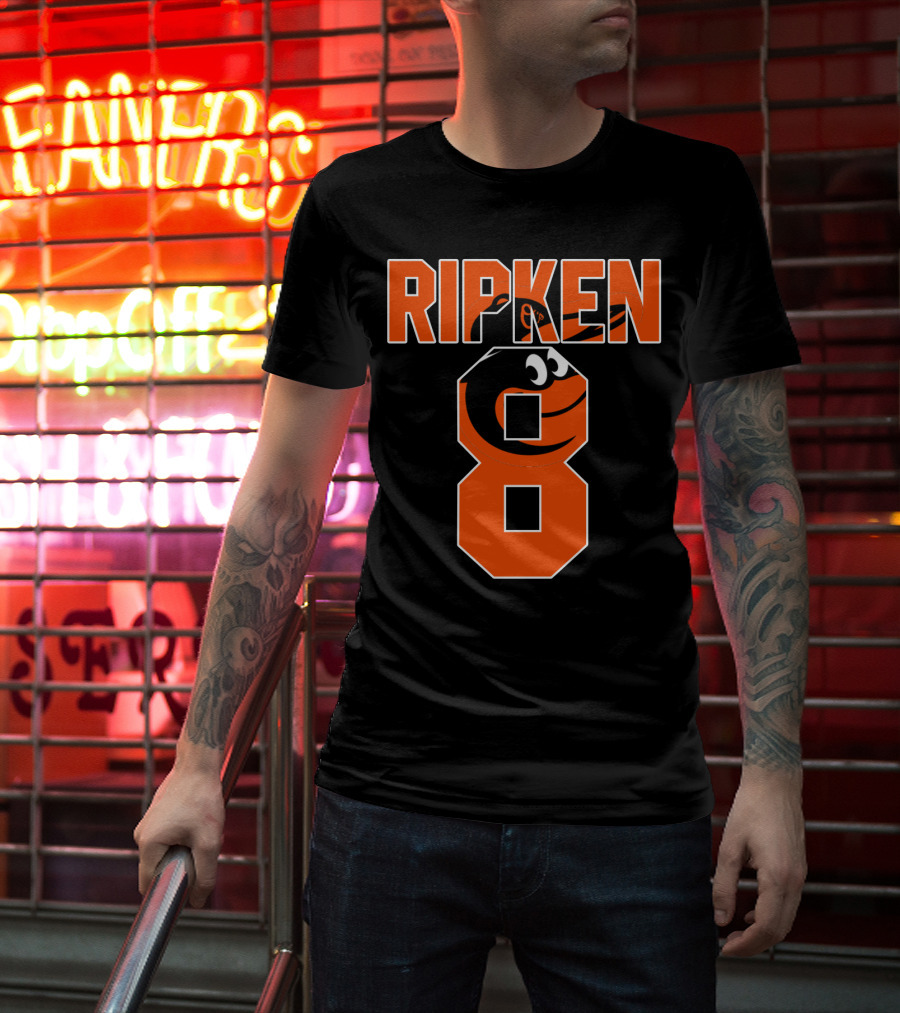 Ripken 8 Baltimore Orioles Cal Ripken Jr Majestic Baseball Number T-Shirt