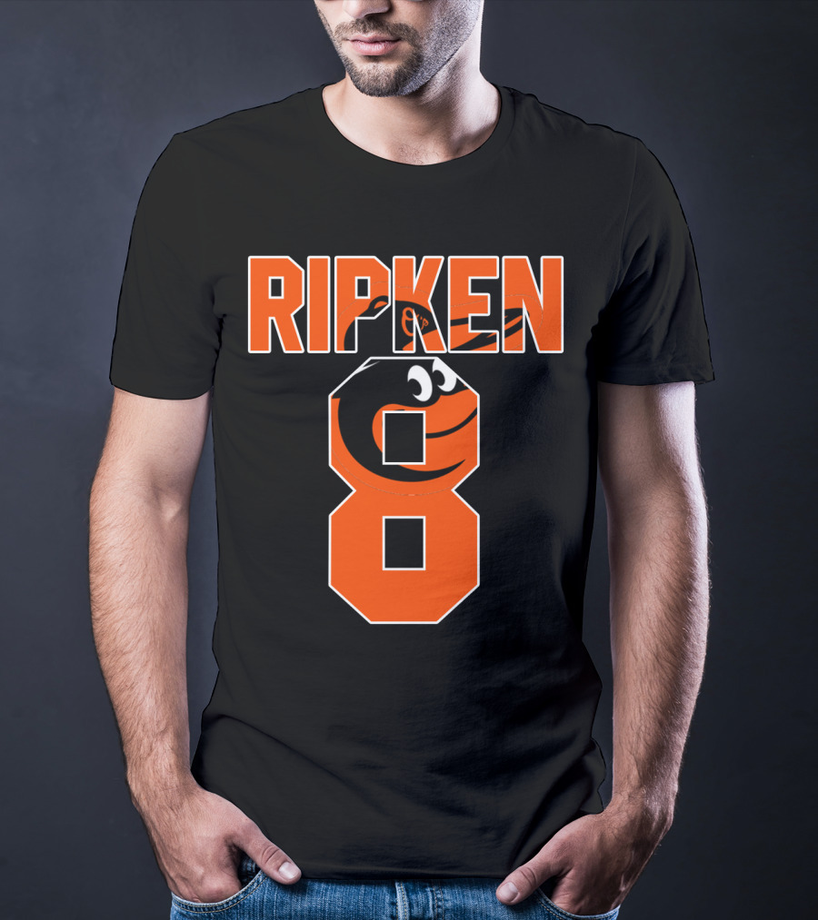 Ripken 8 Baltimore Orioles Cal Ripken Jr Majestic Baseball Number T-Shirt