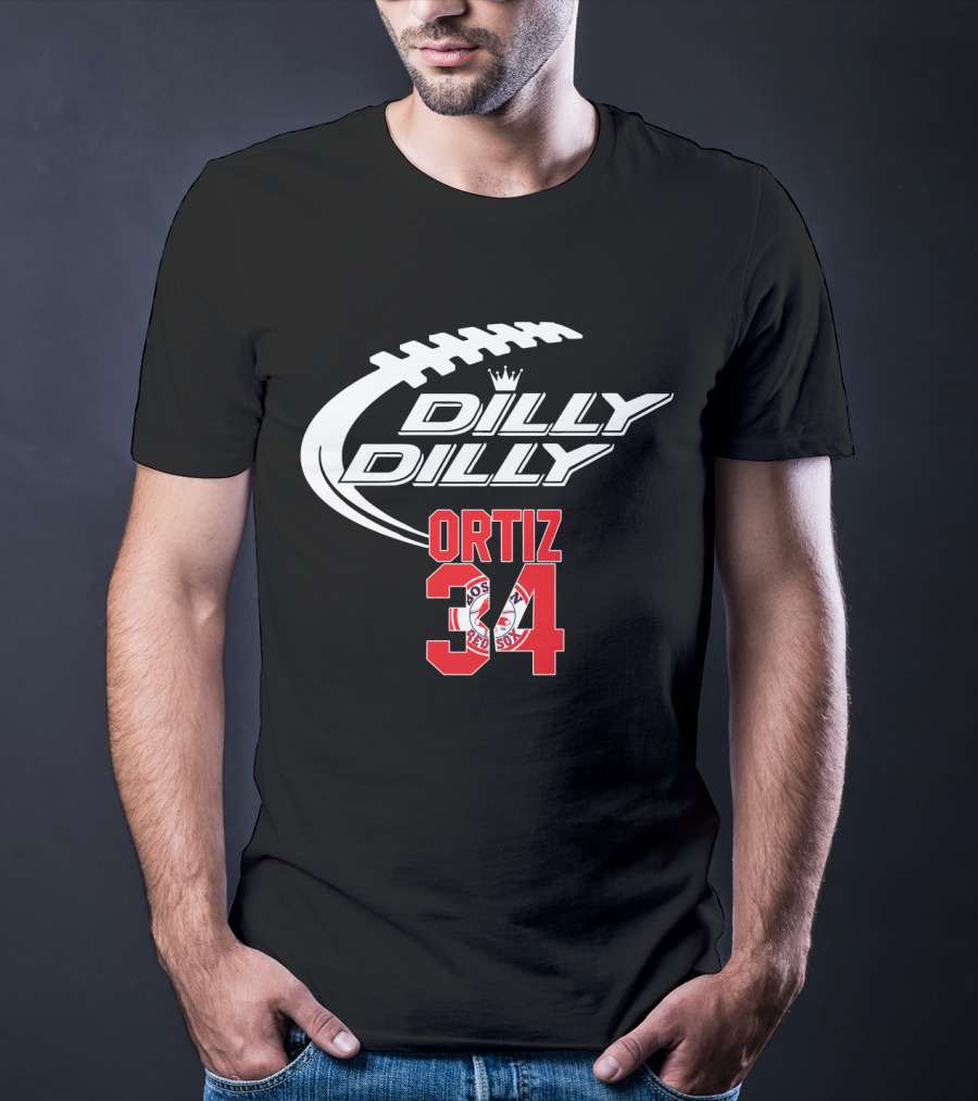 Boston Red Sox Ortiz 34 Dilly Dilly Football Crossover T-Shirt