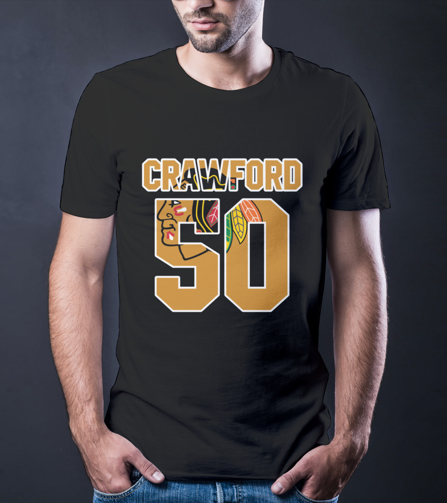 Crawford 50 Chicago Blackhawks NHL Hockey Goalie T-Shirt
